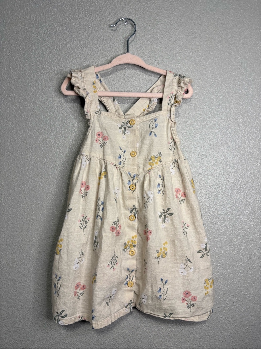 H&M Floral Flounce Trim Cotton Dress 2T Sleeveless Button Front Sundress EUC